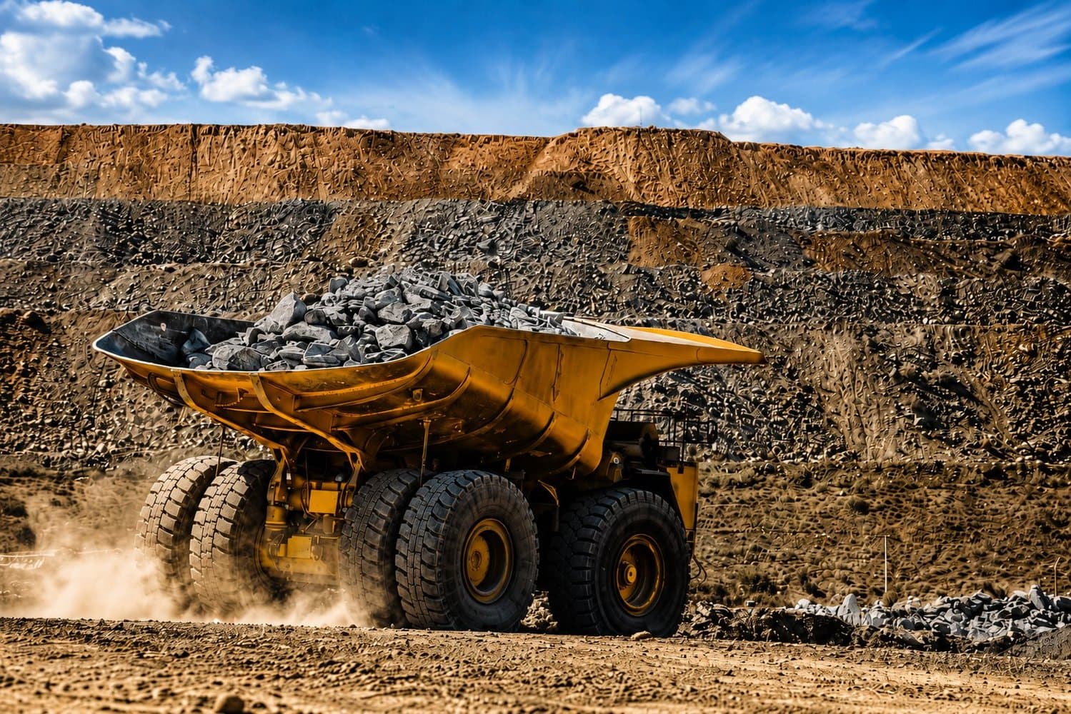 Heavy mining equipment with bulk minerals