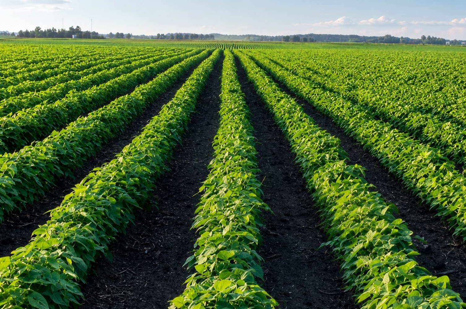 Agricultural pulse crops growing in rows